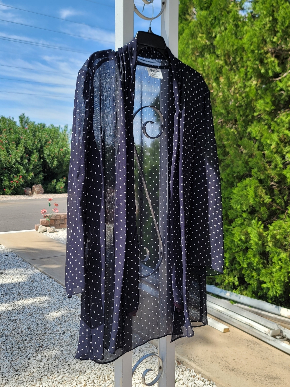 VTG Coquette Sheer Navy Polka Dot Open Front Overlay Cardigan Jacket L/XL